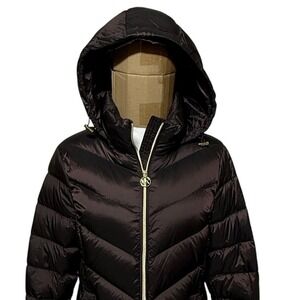 Michael Kors Puffer Jacket Womens Large Petite Purple Hooded Down Fill Coat
